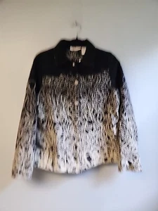 Very Unique New Direction Womens L Embroidered Jacket Blazer Ombre Black & Cream - Picture 1 of 9