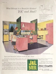 1955 J&L Steel Jones Laughlin PRINT AD Kitchen Cabinets Pittsburgh PA VTG 1950s - Picture 1 of 5