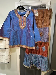 Vintage Handmade Indian/ Pakistanian Kameez Plazzo 2 PC. Outfit SZ S NWT - Picture 1 of 15