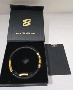 SERASAR | Premium Men's Blavk Leather Bracelet Gold Giftbox - Picture 1 of 5