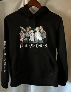 MHA My Hero Academia Anime Friends Hoodie Black Size M Long Sleeve - Picture 1 of 4