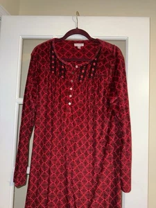 Camisón de terciopelo Secret Treasures XL para mujer patrón rojo cálido acogedor modesto - Imagen 1 de 4
