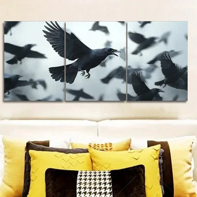 3pcs Featuring a Group of Crows , Wall Art Canvas  Unframed/Framed - Image 1 of 4