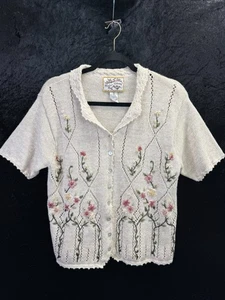 Heirloom Collectibles Floral Embroidered Floral Knit Short Sleeve Top Size M Vintage - Bild 1 von 9