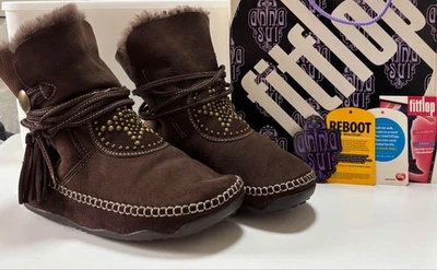 Bota Mouton de gamuza marrón sin usar US 8 fitflop × ANNA SUI ¡RARA! Mujeres ... - Imagen 1 de 4