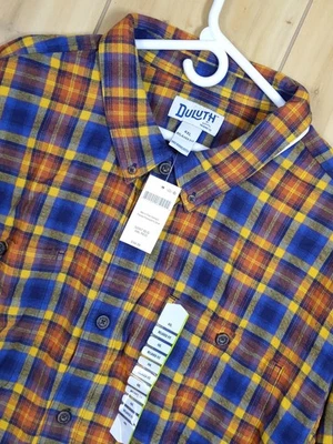 Duluth Trading Co Mens 4XL REG Blue Yellow Plaid Free Swingin' Flannel Shirt NWT - Image 1 of 4