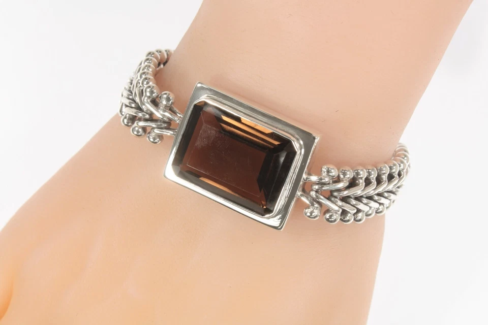 Pulsera Lori Bonn de plata de ley corte esmeralda topacio ahumado Foto 1 de 3