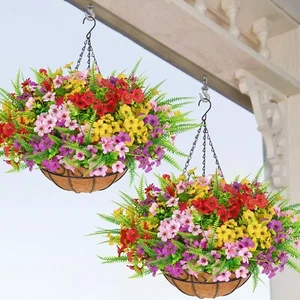 Elyum 2 Pack Artificial Hanging Flowers for Outdoors, UV Resistant Fake Flowe... - Picture 1 of 8