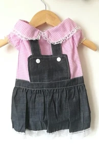 XS ( X small) dog clothes, Cute pink checkered dress/top with attached pinafore - Picture 1 of 2