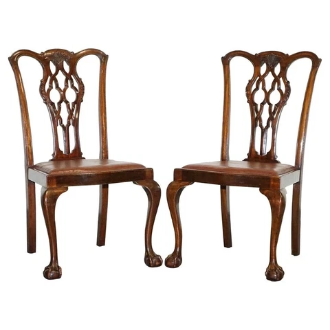 JAMES PHILLIPS CHIPPENDALE STYLE CLAW & BALL SIDE DINING DESK LEATHER CHAIRS Cover