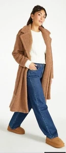 NWT Women’s Long Plush Brown Sugar Teddy Fur Coat Justfab Small - Picture 1 of 8
