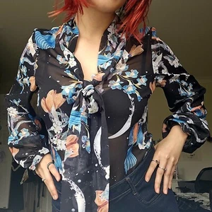 Hell Bunny Voodoo Vixen Starry Whimsygoth Sheer Blouse, Pin Up, Size XS - Picture 1 of 4