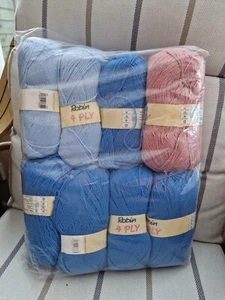 8 x 100g Robin 4ply Blue and Pink - Picture 1 of 6