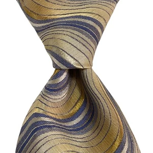 Corbata de diseñador 100 % seda VAN HEUSEN RAYAS REMOLINADAS AMARILLA/AZUL/BLANCA USADA EN EXCELENTE ESTADO - Imagen 1 de 3