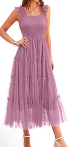PRETTYGARDEN Women's 2024 Summer Midi Dress Casual Sleeveless Smocked Ruffle Tul - Picture 1 of 2