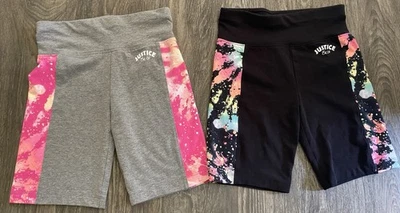 Lote de 2 Pantalones Cortos de Motociclista Justice para Niñas (talla M 10) Negro y Gris Salpicaduras *Nunca Usados* Foto 1 de 4