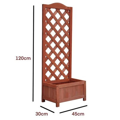 Garden Wooden Planter with Lattice Trellis Bed Flower Pot Box Climbing Plants - Image 1 of 4