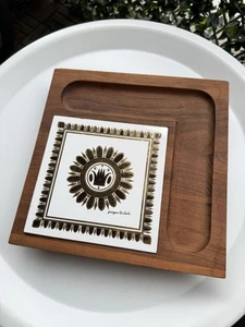 Vintage MCM Georges Briard Cheese Board Wood & Tile Serving Tray - Picture 1 of 3