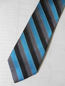 JOHN BARTLETT Silk Necktie Aqua Black Striped 58" x 3 1/4" - Picture 1 of 2