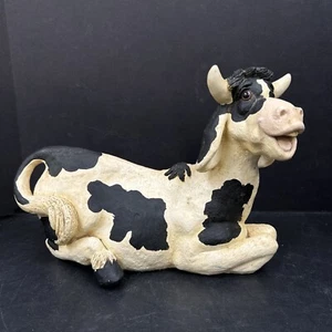 Vintage 90s Pete Apsit Happy Holstein Dairy Milk Cow Large Figurine Farm Decor - Picture 1 of 8