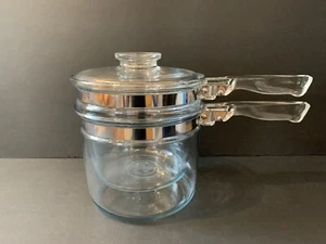 Vintage Pyrex Flame Ware Clear Glass 1.5 Quart Double Boiler With Lid - Picture 1 of 10