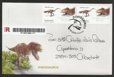 Portugal ATM Dinosaurs Dinosaur Allosaurus registered FDC 2015 - Image 1 of 2