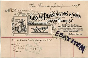 1897 BILLHEAD San Francisco California GEORGE W PENNINGTON STRUMENTO acciaio fabbro - Foto 1 di 1