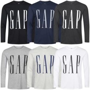 Mens GAP T-Shirt Long Sleeve Round Crew Neck Soft Cotton Printed Tee Plain Top - Picture 1 of 13