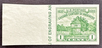 US 1933 Scott # 766a Mint Stamp w/ Selvage MNH NGAI Fort Dearborn Chicago - Image 1 of 2