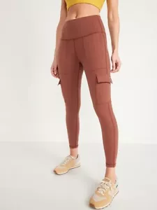 NEW Old Navy High-Rise Elevate PowerPress Cargo 7/8 Length Leggings Brown M NWT - Picture 1 of 5