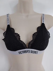 Victoria's Secret Black Lace Bralette with White Logo Straps Size S/P - Picture 1 of 6