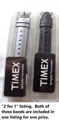 Correa de reloj Timex de cuero 16 mm con hebilla plateada 2 por 1 (1 plata, 1 gris metálico) Foto 1 de 4