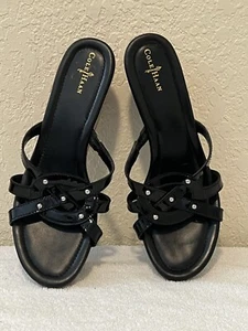 Cole Haan Black Cork Wedge Slide Sandals Slip On Shoes Studded Patent Size 9.5 B - Picture 1 of 8