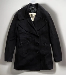 BURBERRY⚡Oversized lapel black wool double breasted peacoat size US 4/Small - Picture 1 of 8