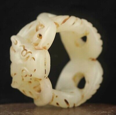 Chinese Old Natural Hetian Jade Hand-carved Dragon Ring Pendant • 42.31$
