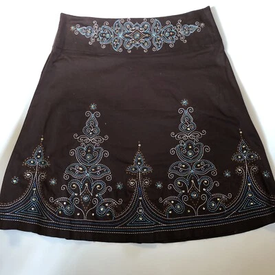 Сердце душа коричневый Aqua украшенный вышитый трапециевидная юбка 7 8 богемное - Изображение 1 из 4