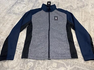 New Men Size Small Spyder Frontier Full Zip Blue Gray Jacket Soft Shell - Picture 1 of 5
