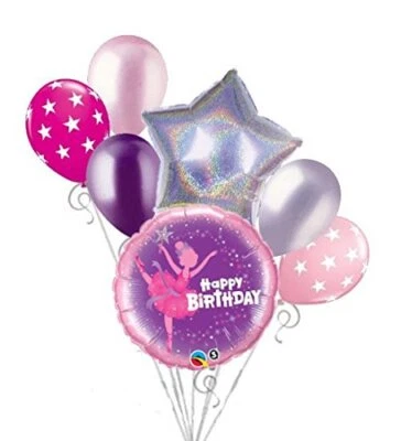 7 piezas Rosa Brillante Bailarina Baile Globo Ramo Decoración Fiesta Feliz Cumpleaños Foto 1 de 4