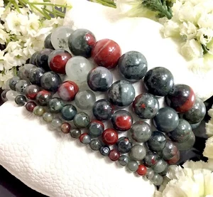 Natural African Bloodstone Healing Gemstone Stretchy Bracelet 4mm6mm8mm10mm12mm - Picture 1 of 12