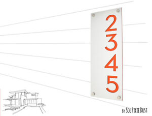 Modern House Numbers, Alucobond with Orange Acrylic - Vertical 2 - Contemporary 