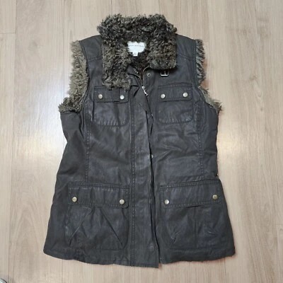 Chaleco forrado de piel sintética Banana Republic para mujer pequeño marrón bolsillos delanteros Foto 1 de 4