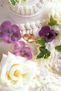 Congratulations Wedding Wishes Purple Pansy Pansies & Gold Rings Greeting Card - Picture 1 of 3