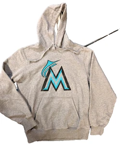 Miami Marlins~Logo Hoodie Sweatshirt~Gray Blue Black MLB Baseball Men's Small - Picture 1 of 5