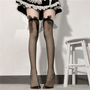 Women sexy long socks lace over knee thigh nylon stocking bowknot pantyhose ❤FR