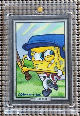 SPONGEBOB SQUAREPANTS BASEBALL: SKETCH CARD (#1/1) FAN ART TOPPS PARODY LAURICH - Image 1 of 3