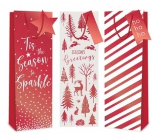 Single Christmas Red Foil Bottle Bags Gift Bag Assorted Design - Picture 1 of 1