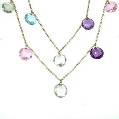 "Collar de piedras preciosas briolette de oro amarillo de 14 quilates con topacio, amatista, prasiolita 31""" Foto 1 de 4