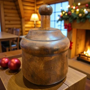 Molde de mantequilla redondo de madera antiguo con diseño de flor rara tallada 4,5" - Imagen 1 de 6