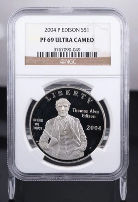 Certified 2004-P Silver $1 NGC PF69 Ultra Cameo Thomas Edison - Image 1 of 4