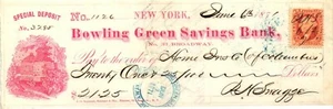 1871, BOWLING GREEN CAJA DE AHORROS NY. CHEQUE ESTAMPADO DE REV - Imagen 1 de 2
